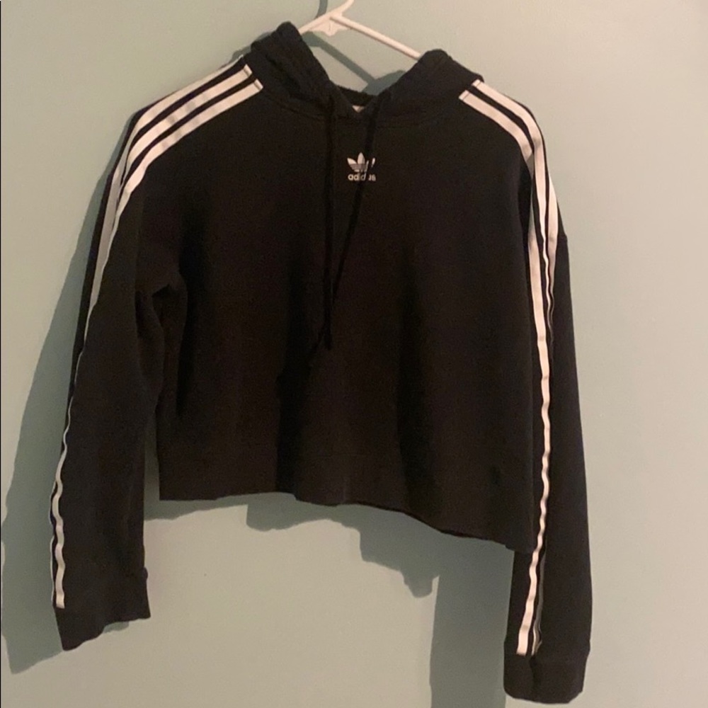 Adidas Three Stripe Cropped Hoodie